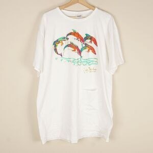 Vintage 90s DORE White Crew Neck Dolphin San Francisco Pocket Shirt Sz OS